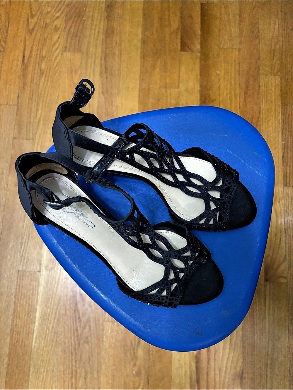 Vince Camuto Sorthand Rhinestone T-Strap Sandal Black